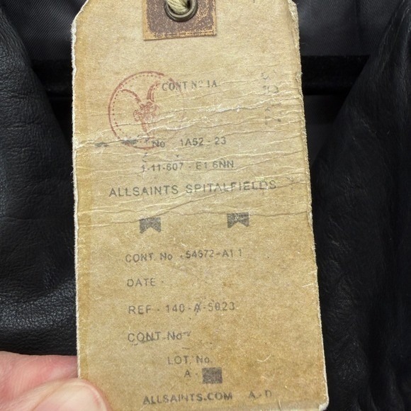 All Saints Albany Moto Jacket Black Leather Gray Sleeves Biker Grunge Size 4 NEW - Picture 11 of 14